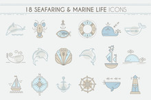 Nautical Icon Set, Line Style Design Elements.