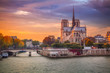 Paris. Cityscape image of Paris, France with the Notre Dame Cathedral during sunset.