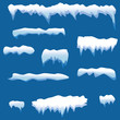 Set of Isolated snow cap. Snowy elements on winter background. Vector template in cartoon style for your design. Snowfall and snowflakes in motion

