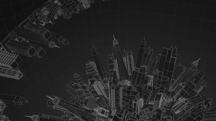 Animated dark abstract technological 3D city 