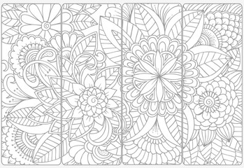 Wall Mural - Vector set of monochrome bookmarks .Floral doodling for coloring