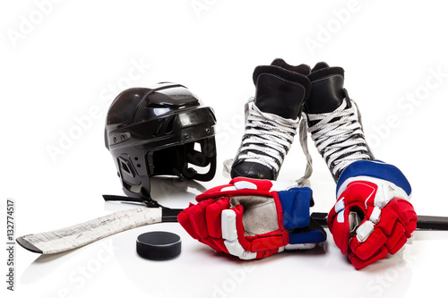 Ice Hockey Equipment Isolated on White Background Wallpaper Mural
