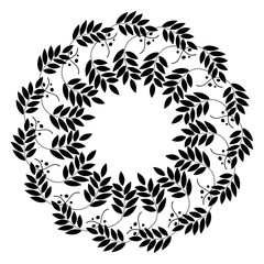 Wall Mural - Laurel wreath cicle tattoo. Black stylized ornaments, signs on white background. Victory, peace, glory symbol. Vector