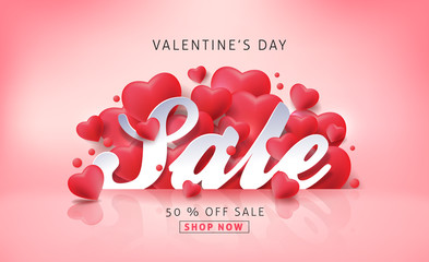 Wall Mural - valentines day sale background with heart shaped balloons. vector illustration.banners.wallpaper.fly