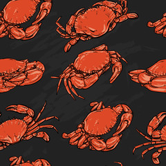 crab pattern including seamless on black background. Hand drawn