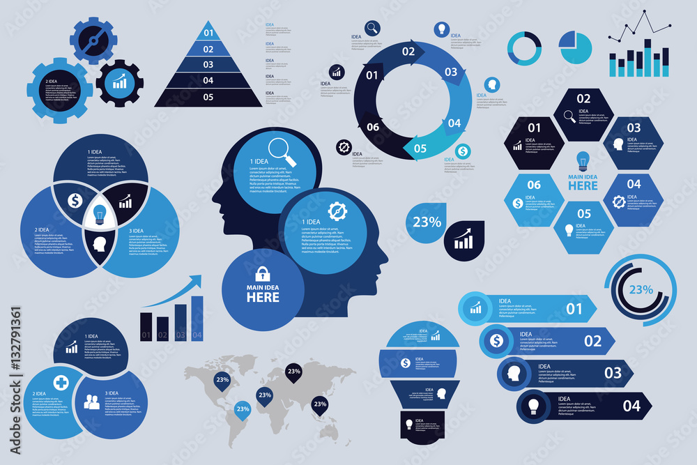 infographic set blue color scheme business graph arrow elements chart ...