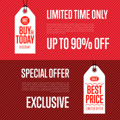 Canvas Print - Special offer discount banner set vector illustration. Buy only today sticker, limited time only tag, advertisement retail label, best price ad, special offer shopping symbol. Modern style sale sign