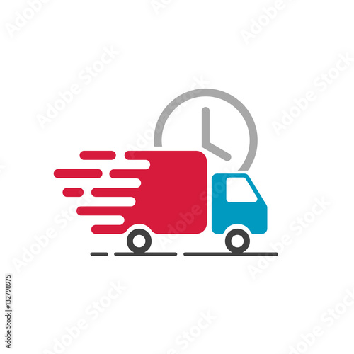 Fotografie, Obraz Delivery truck icon vector isolated on white background, flat line cargo van mov