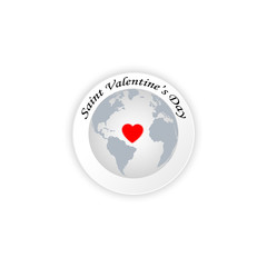 Globe and earth with heart and words Saint Valentine's Day on white background. Vector illustration