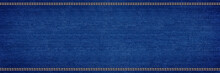 Wide Blue Jeans Denim Panorama Background With Stitching