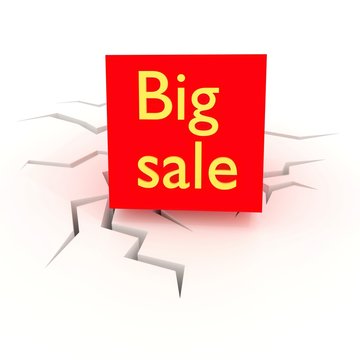 Big sale text on cracked ground. 3D illustration.