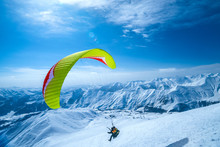 Winter In Greater Caucasus Mountains. Georgia (country). Gudauri Ski Resort. Paragliding