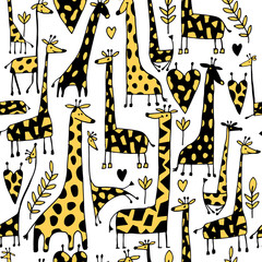 Sticker - Funny giraffes sketch, seamless pattern your design