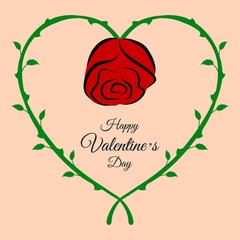 Vector illustration with Happy Valentines Day greeting card, rose and heart