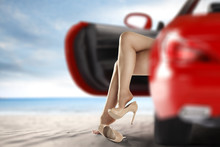 Woman Legs And Car 