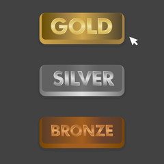 Poster - gold silver and bronze buttons set with mouse click icon vector illustration