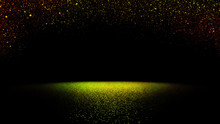 Sparkling Golden, Red And Green Glitter Falling On A Flat Surface Lit By A Bright Spotlight