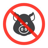 Fototapeta  - Pork head icon in prohibition red circle, No pig  ban sign, forbidden symbol. Vector illustration isolated on white