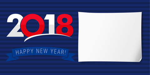 Wall Mural - Happy new year banner 2018. Design invitation of Happy New Year 2018 vector background template with USA or England  national flag colors