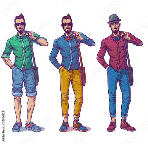 Fotografie, Obraz Set vector illustrations of a fashionable guy