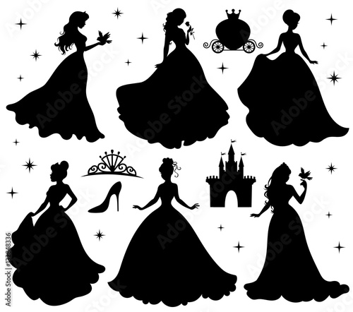 Cuadros en Lienzo Set of silhouettes of princess.