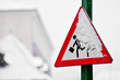 School zone road sign in winter