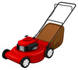 Vector illustration of a red lawn mower.