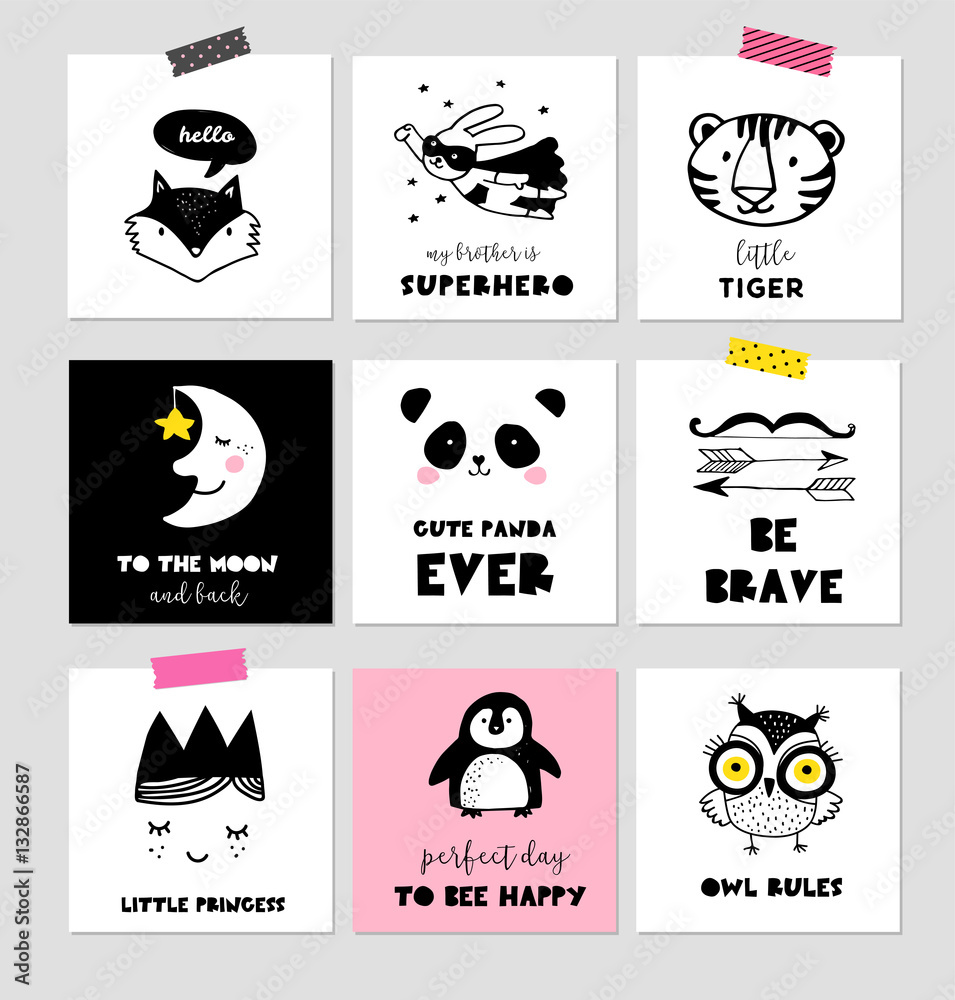 Scandinavian style, simple design, clean and cute black, white ...