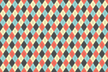 Wall Mural - Classic argyle seamless pattern for textile, paper print. Vector illustration. Blue grey red beige.