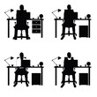 © dramaj - man silhouette set with laptop and desk illustration part two