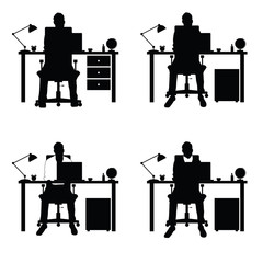 man silhouette set with laptop and desk illustration part two