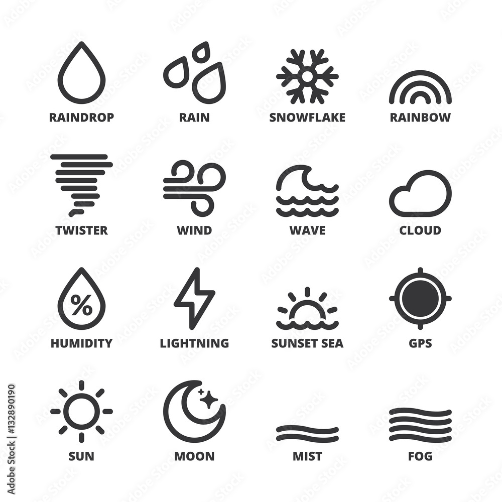 The weather. Forecast symbols 1 flat symbols. Black Stock Vector ...