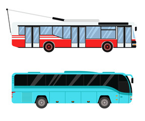 Wall Mural - City road bus and trolleybus transport vector illustration.