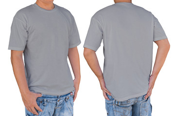 Man wearing medium gray color t-shirt with clipping path, front