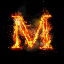 Fire Letter M Of Burning Flame Light
