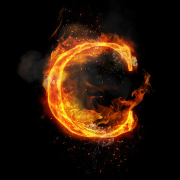 Fire letter C of burning flame light