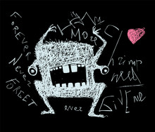 Scribble Doodle Scary Monster On Black