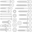 Screws / nuts / nails and wall plugs collection - vector line illustration