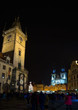 Центральная площадь в Праге ночью. Часовая башня. Собор св. Марии.