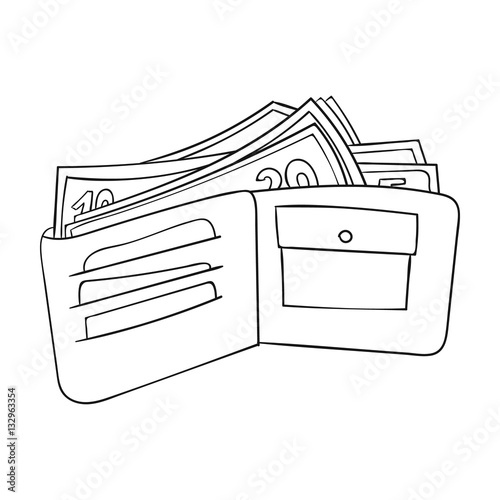 Wallet With Cash Icon In Outline Style Isolated On White - 