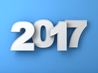 Aufkleber - Happy new year 2017 3D white text over blue wall background abstract with shadow 3D rendering