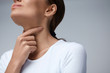 Throat Pain. Closeup Woman With Sore Throat, Painful Feeling
