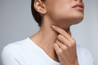 © puhhha - Sore Throat. Closeup Beautiful Woman Hands And Neck. Throat Pain
