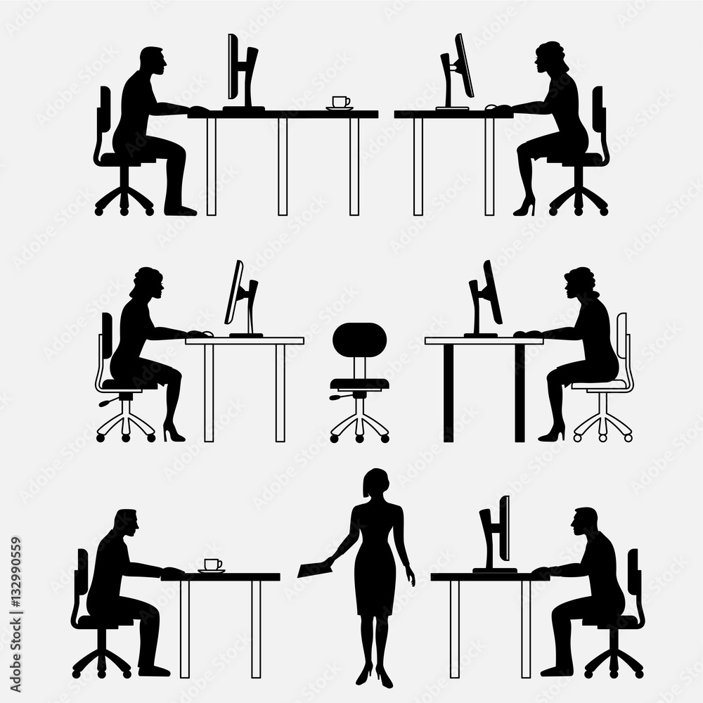 Architectural Set Of Furniture With People Sitting Man Woman Front Architectural Set Of Furniture With People Sitting Man Woman Front