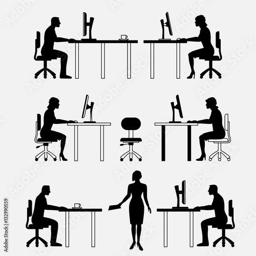 Architectural Set Of Furniture With People Sitting Man Woman
