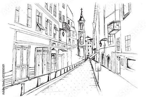 Fototapeta Panorama Miasta Nicea Rysunek Ręcznie Rysowany Na Białym Tle