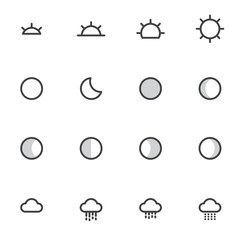 Wall Mural - Outline weather icons isolated on white background. vector illustration