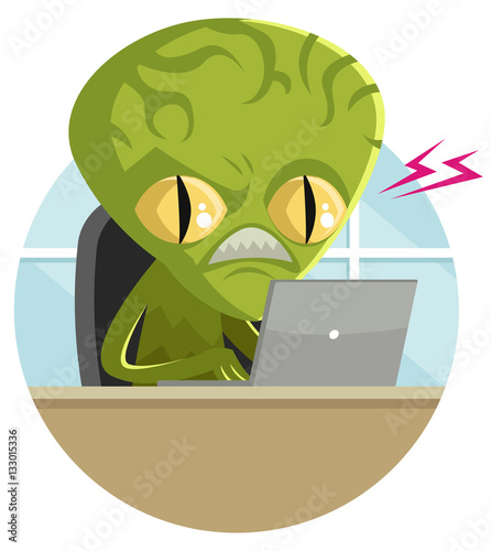 Angry Green Reptile Alien Monster Creature Troll With Computer Buy This Stock Vector And Explore Similar Vectors At Adobe Stock Adobe Stock