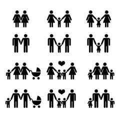 Wall Mural - Vector gay family with children icons white