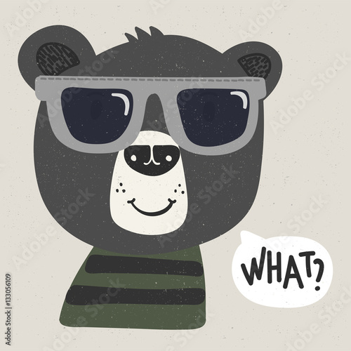 Foto-Schiebegardine Komplettsystem - cool cartoon bear with sunglasses (von neruda)